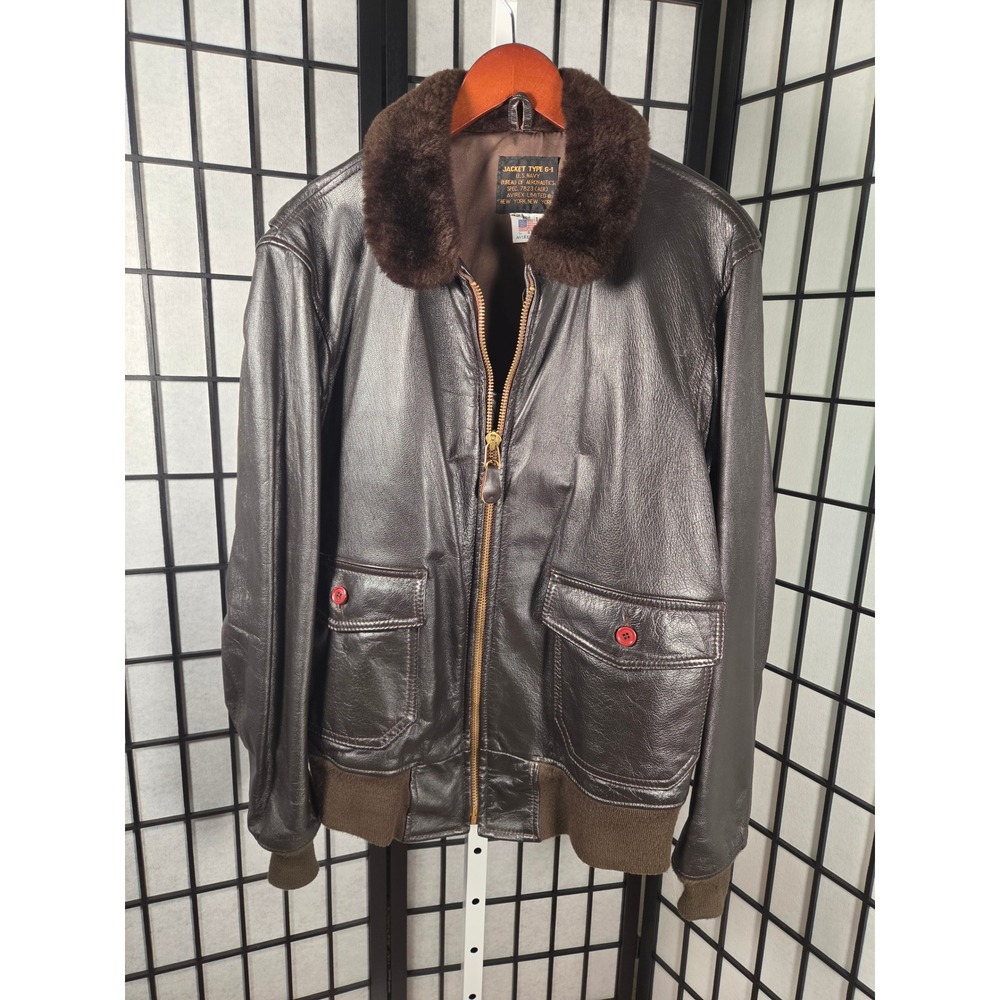 Avirex G-1 US Navy Flight Jacket Mens L Brown Leather Bomber Top Gun Military